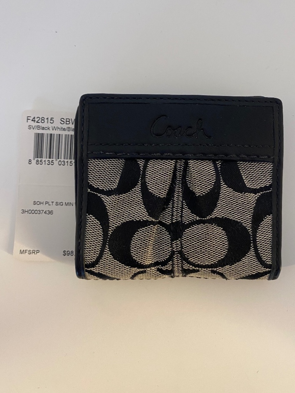 Coach Soho Pleated Signature jacquard & leather small bifold wallet black (NWT)